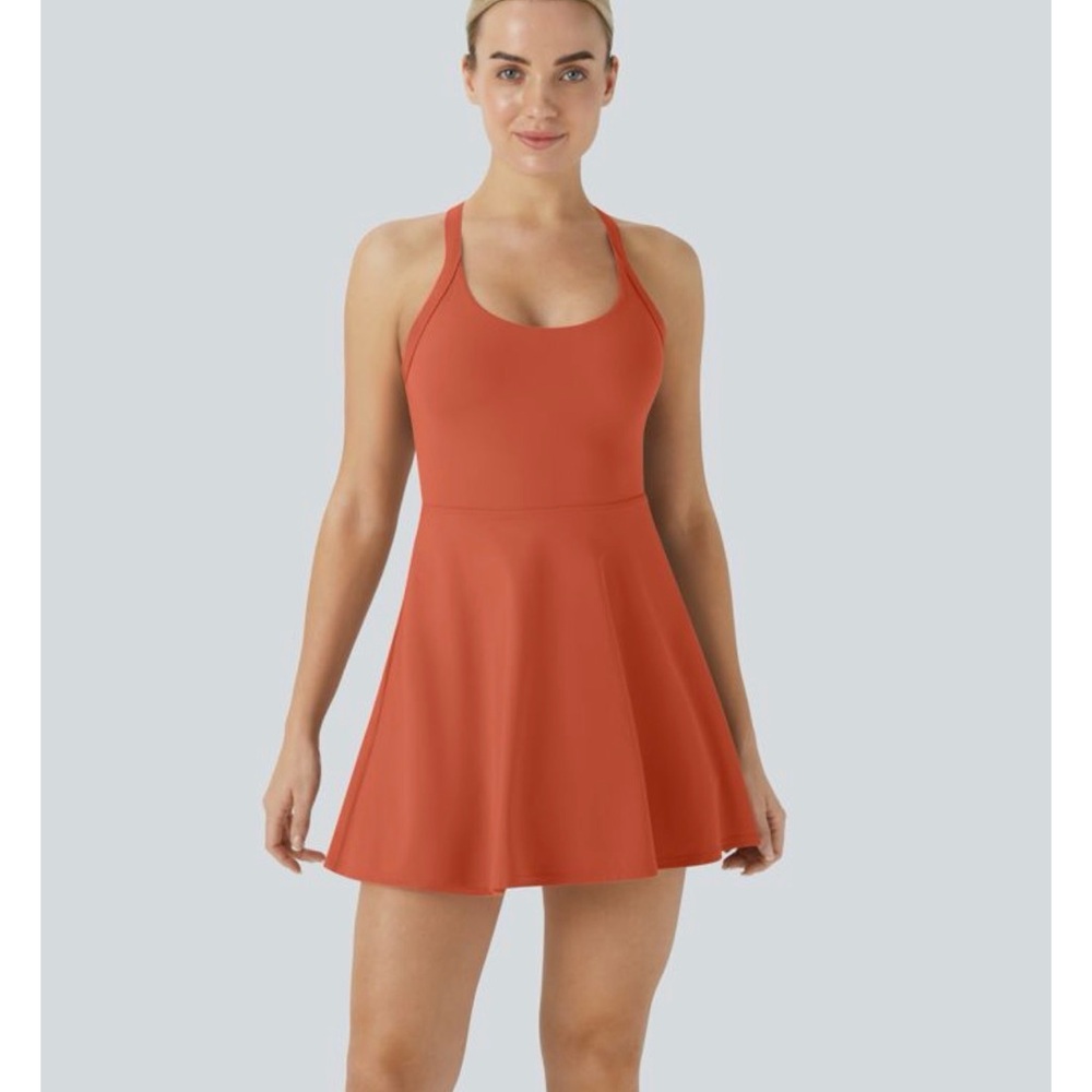 Halara Stylish Rusty Orange Airy Backless Twisted Active Dress-Easy Peezy
